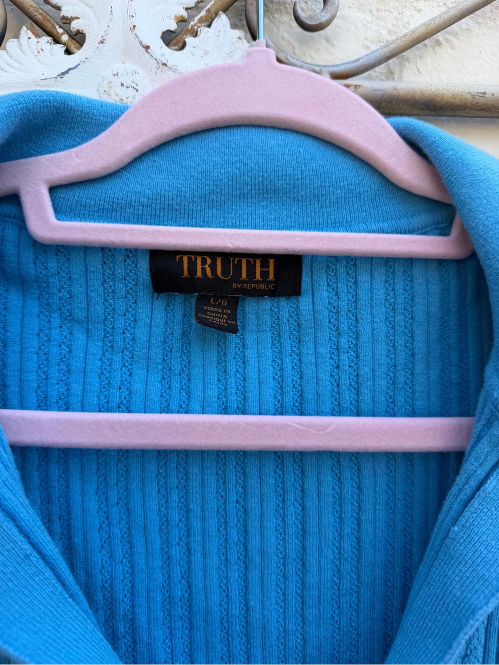 Truth Blue Ribbed V-Neck Collared Sweater - Picture 2 of 3